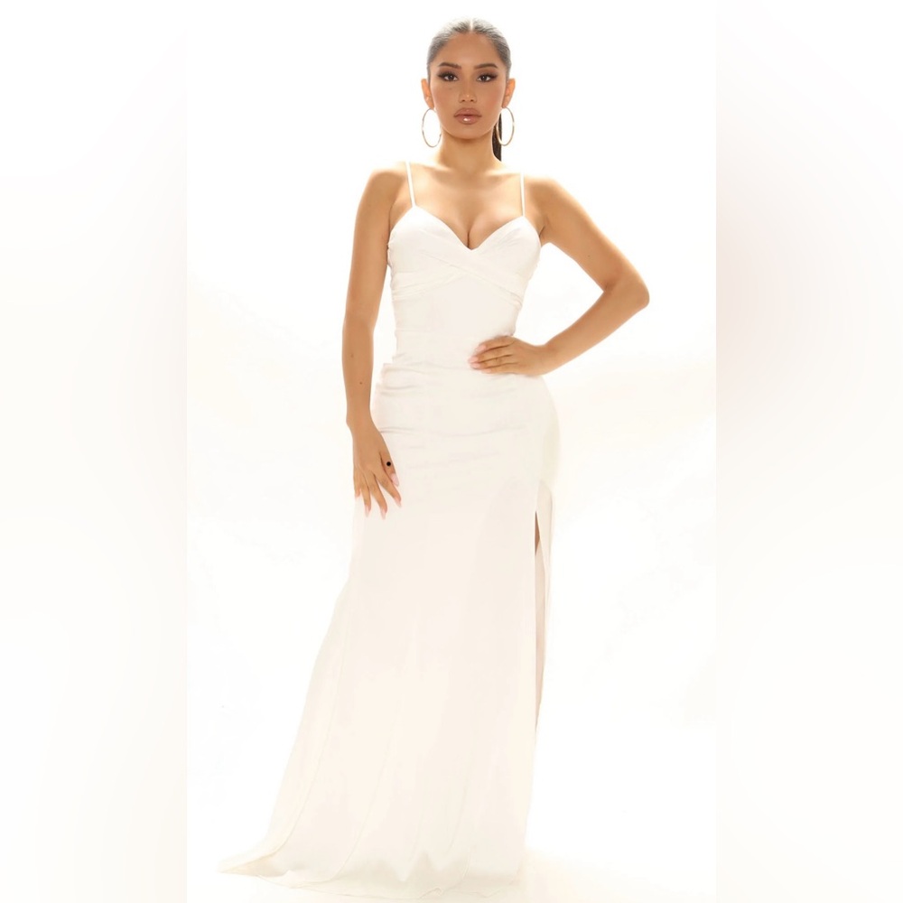 Fashion Nova long silky white gown